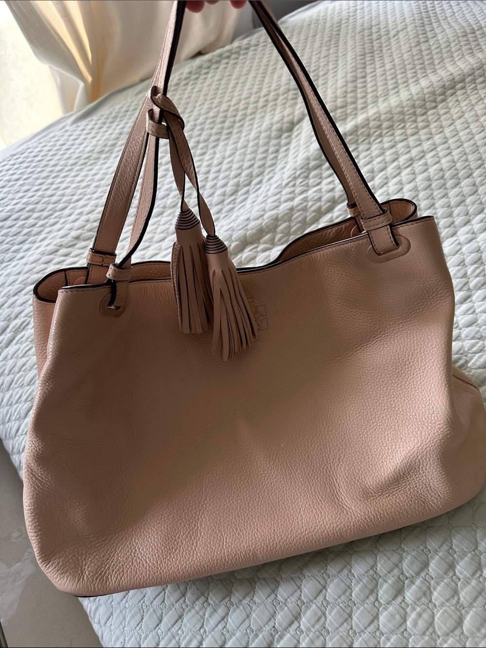 Tory Burch Pebbled Leather Tote in Blush